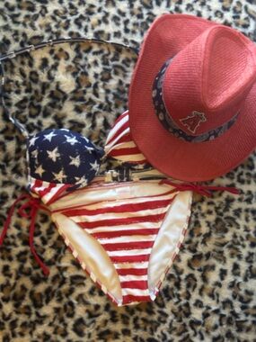 Xhilaration Red, White & Blue Stripe Bikini Set